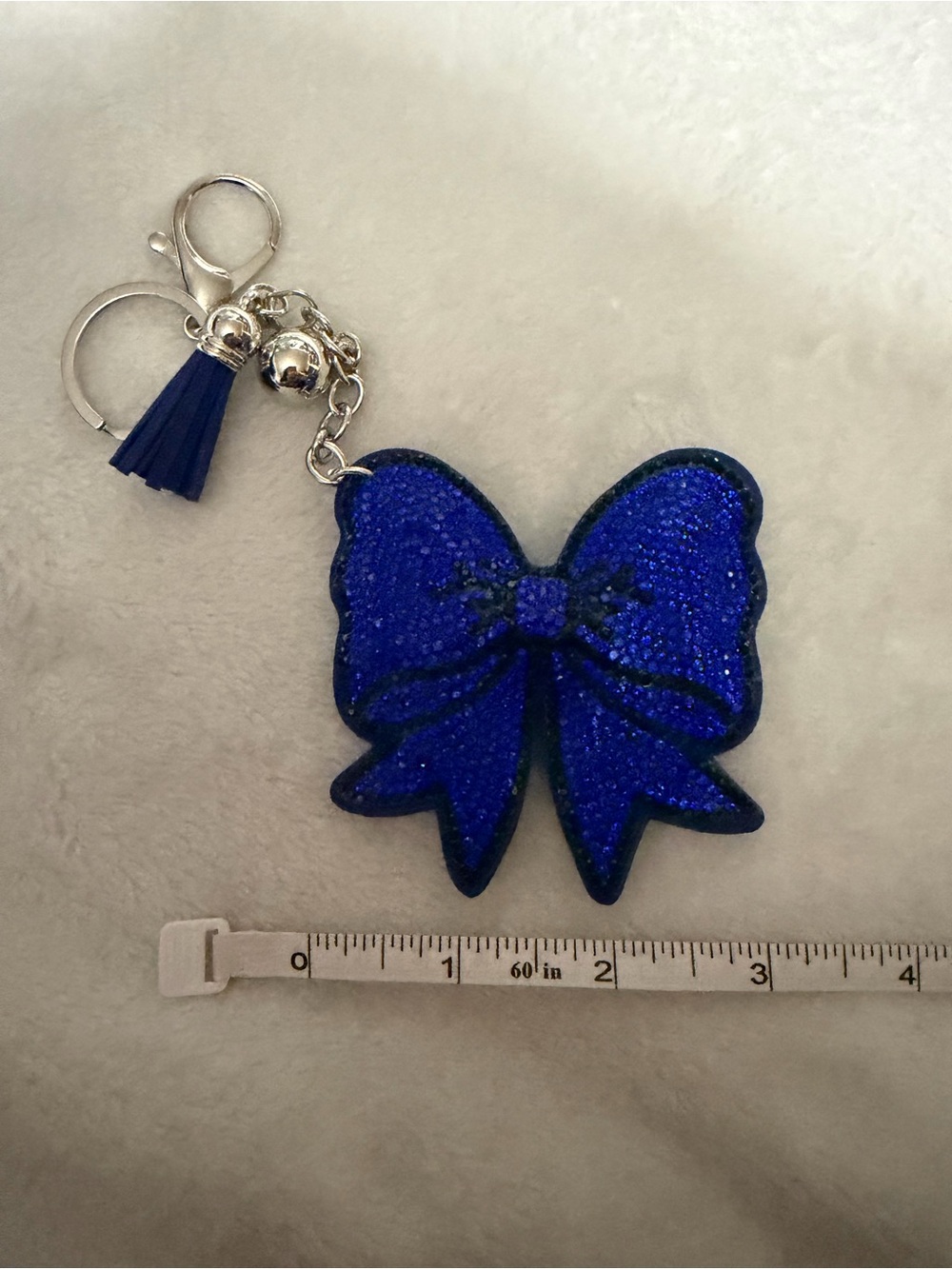 Plushy Blue Rhinestone Bow Key & Purse Charm - Women Accessories
